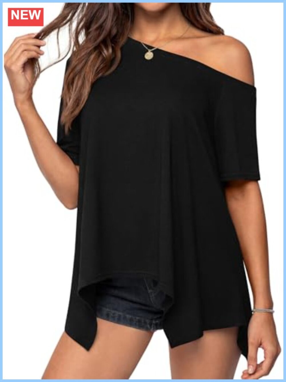 Oversized Off Shoulder T-Shirt Soft Viscose Blend Casual Tee